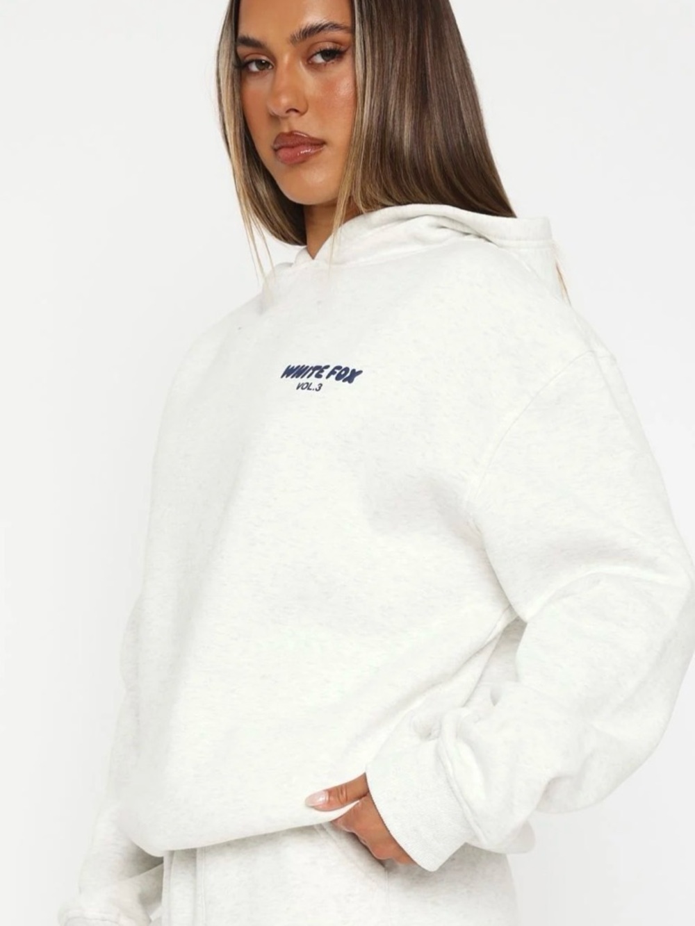 White Fox Logo Hoodie in Heather White